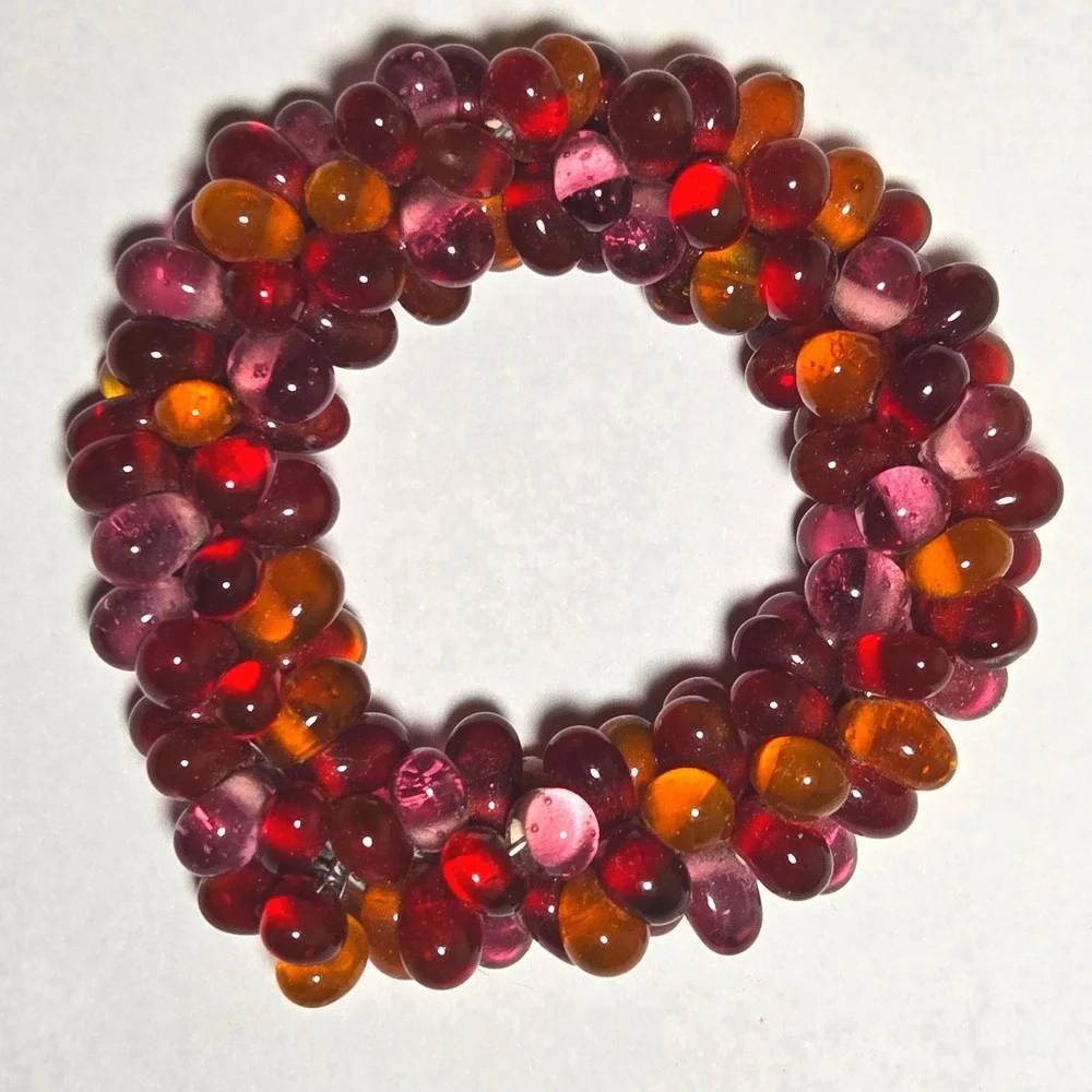 Vintage Set 5 Handcrafted Glass Bead Napkin Rings Red Amber Purple Cluster Decor